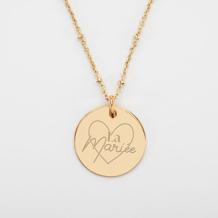 Pendentif personnalisé médaille gravée plaqué or 19 mm - Mariée - La mariée