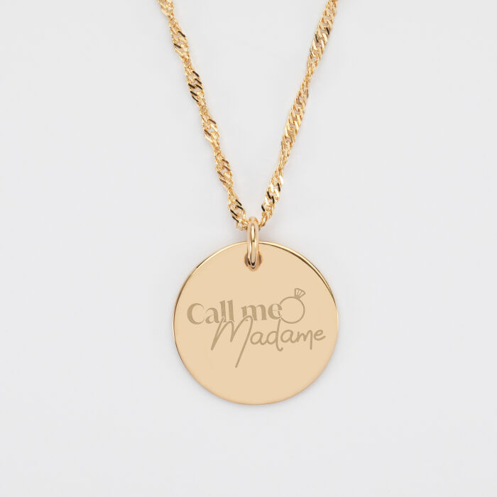 Pendentif personnalisé médaille gravée plaqué or 19 mm - Mariée - Call me madame