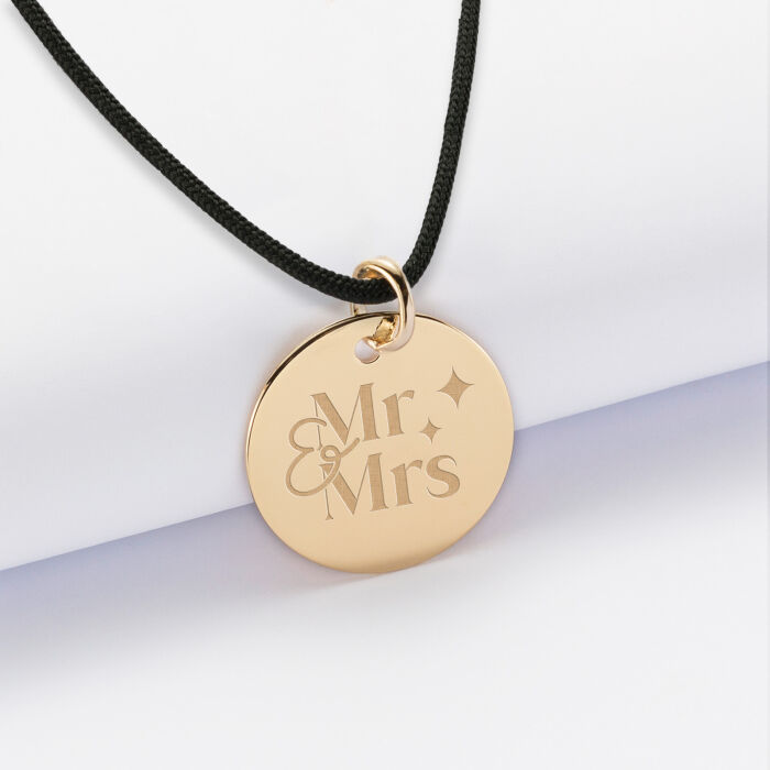 Pendentif personnalisé médaille gravée plaqué or 19 mm - Mariée - Mr&Mrs