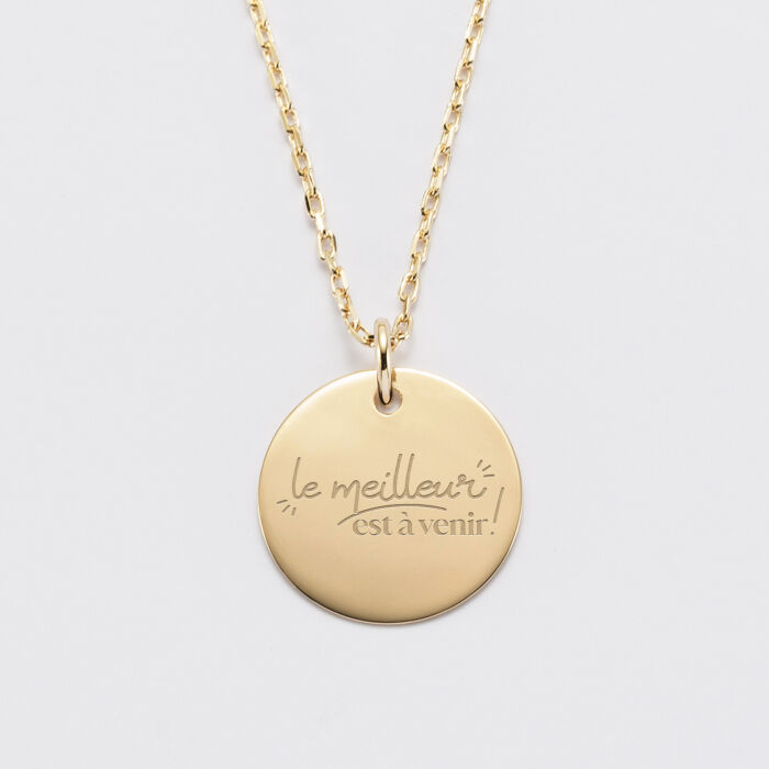 Pendentif personnalisé médaille gravée plaqué or 19 mm - Mariée - Le meilleur est à venir