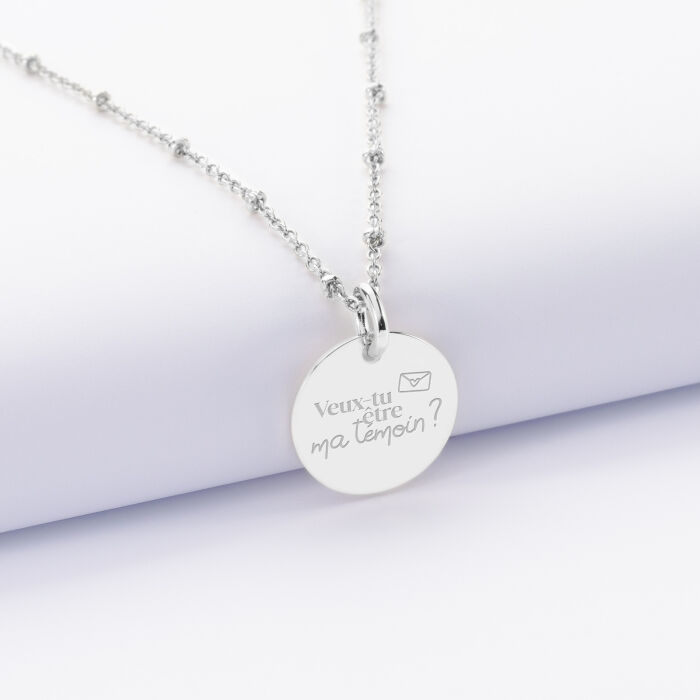 Pendentif personnalisé médaille gravée argent 15 mm - Mariée - Veux tu être ma témoin