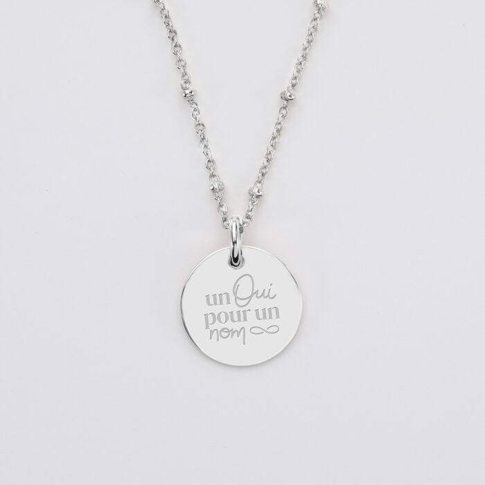 Pendentif personnalisé médaille gravée argent 15 mm - Mariée - un oui pour un nom infini