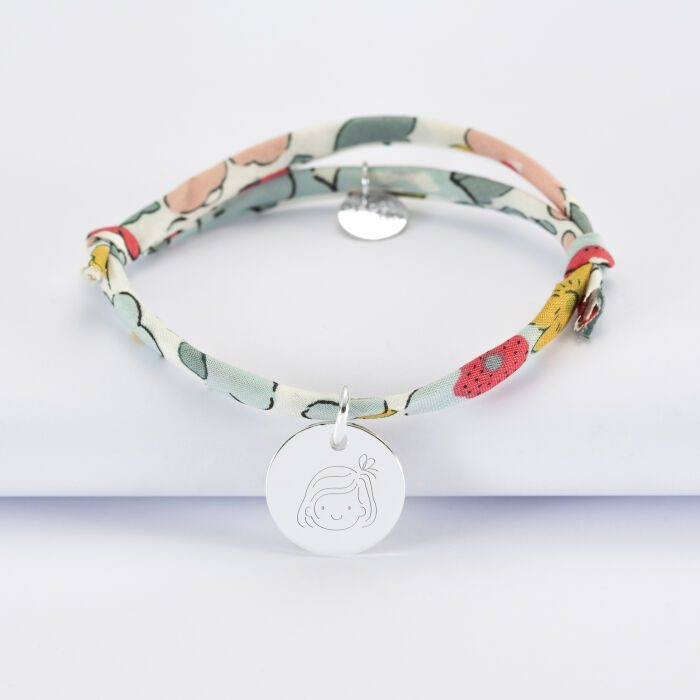 Bracelet baptême enfant Liberty personnalisé médaille gravée argent 15 mm