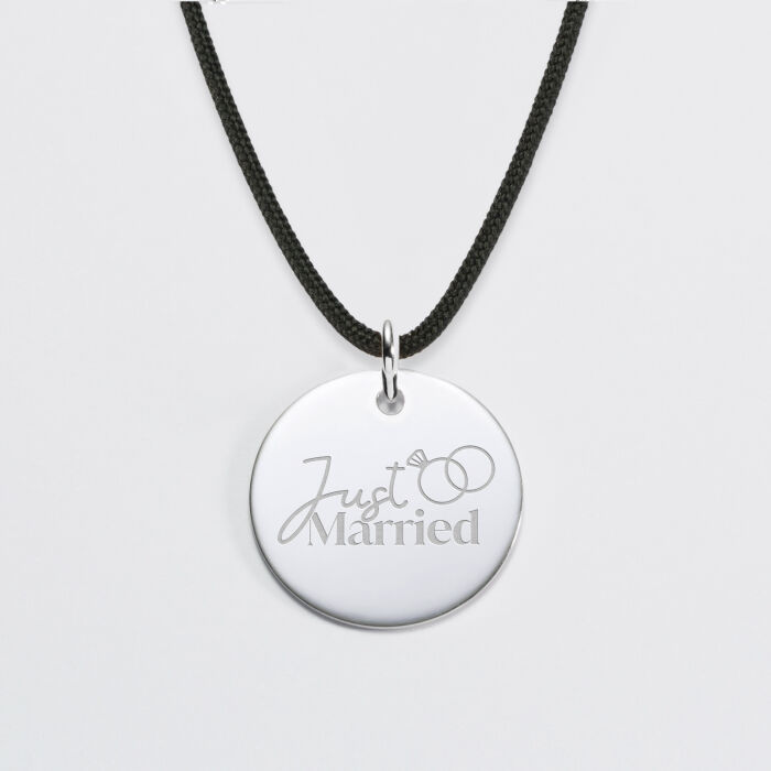 Pendentif personnalisé médaille gravée argent 19 mm - Mariée - Just married