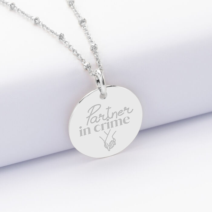 Pendentif personnalisé médaille gravée argent 19 mm - Mariée - Partner in crime