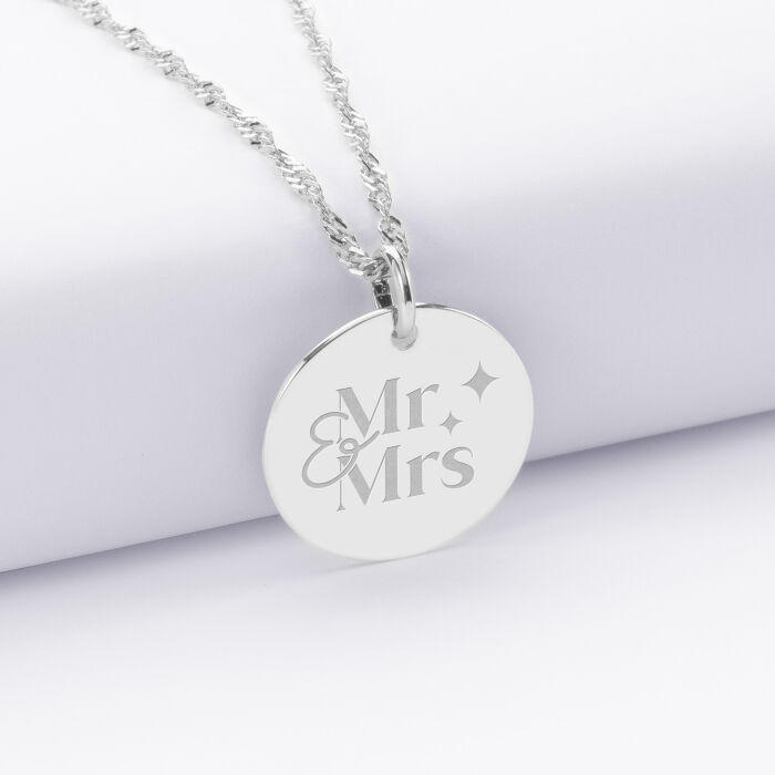 Pendentif personnalisé médaille gravée argent 19 mm - Mariée - Mr&Mrs