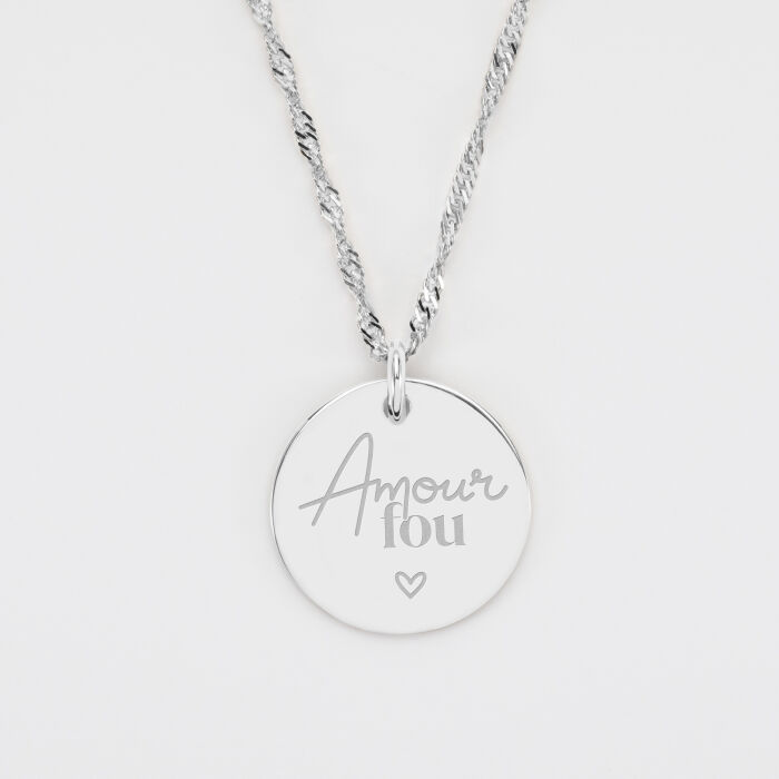 Pendentif personnalisé médaille gravée argent 19 mm - Mariée - Amour fou