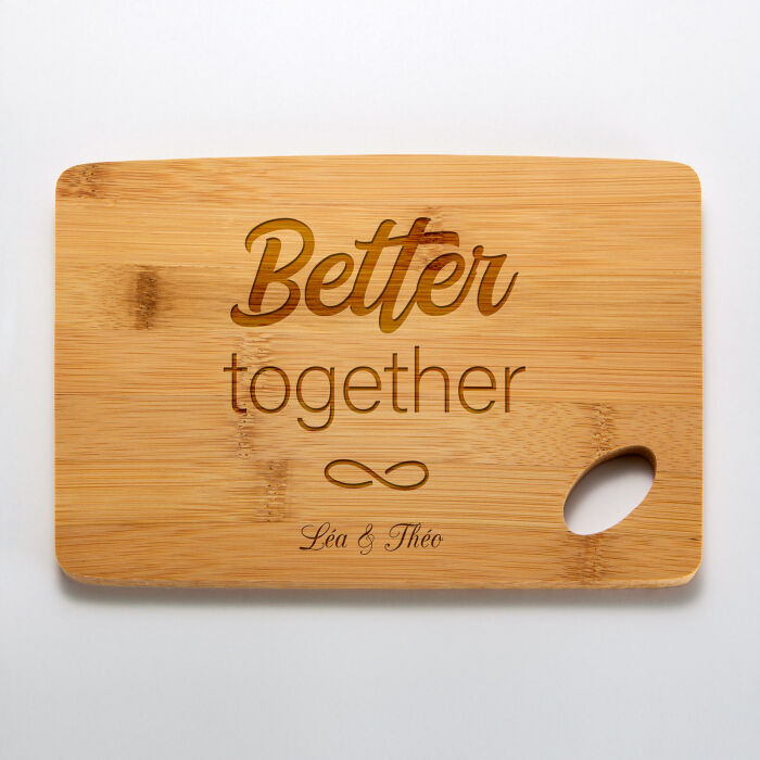Planche à découper personnalisée bambou gravé 20x15 cm - Marié - Better together