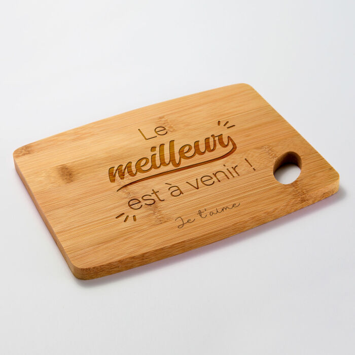 Planche à découper personnalisée bambou gravé 20x15 cm - Marié - Le meilleur est à venir
