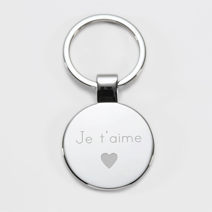 Porte-clés personnalisé gravé acier rond 37 mm - Marié - Texte et picto