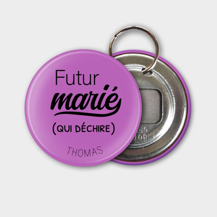 Porte clés-décapsuleur personnalisé 56mm - Marié -Personnalisation 1