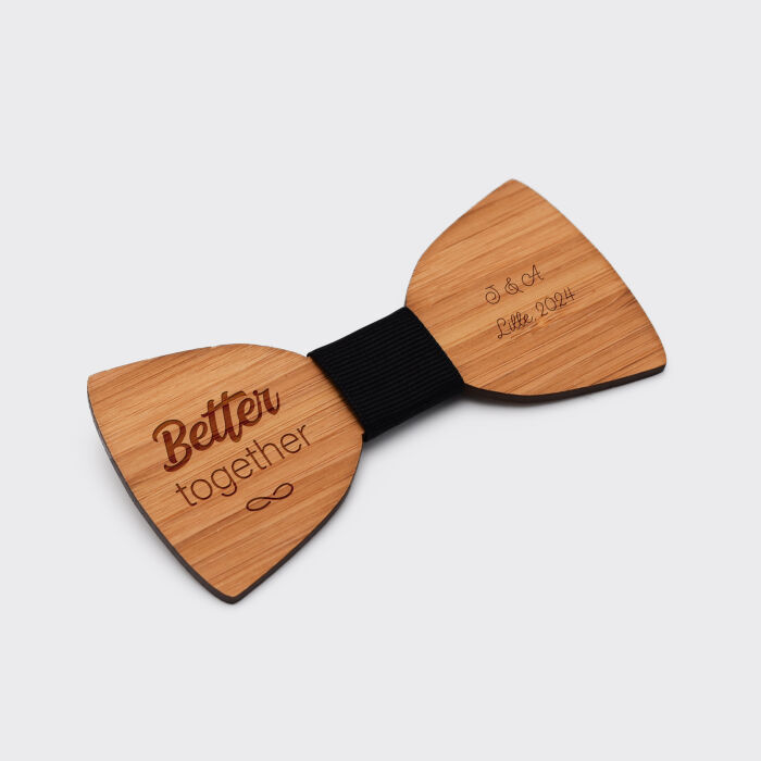 Noeud papillon personnalisé gravé bois classique - Marié - Initiales