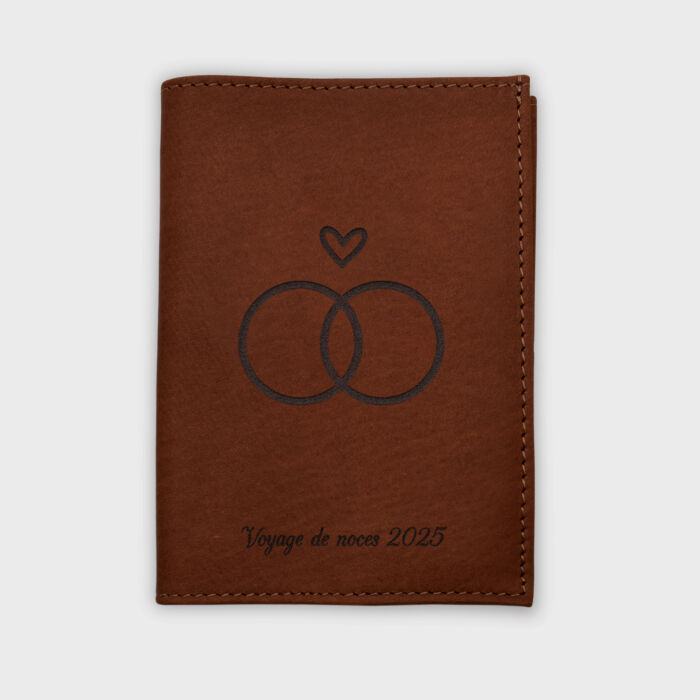 Protège passeport personnalisé cuir couleur Fauve - Marié - Gravure texte