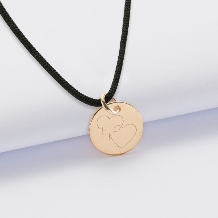 Pendentif personnalisé médaille gravée plaqué or 15 mm - Edition spéciale mariage cœur infini - Gravure H&N