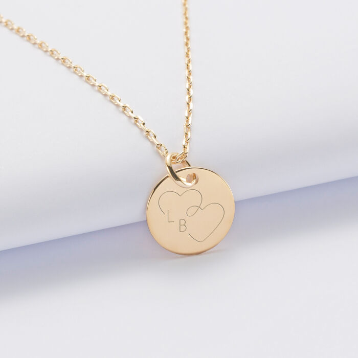 Pendentif personnalisé médaille gravée plaqué or 15 mm - Edition spéciale mariage cœur infini - Gravure L&B