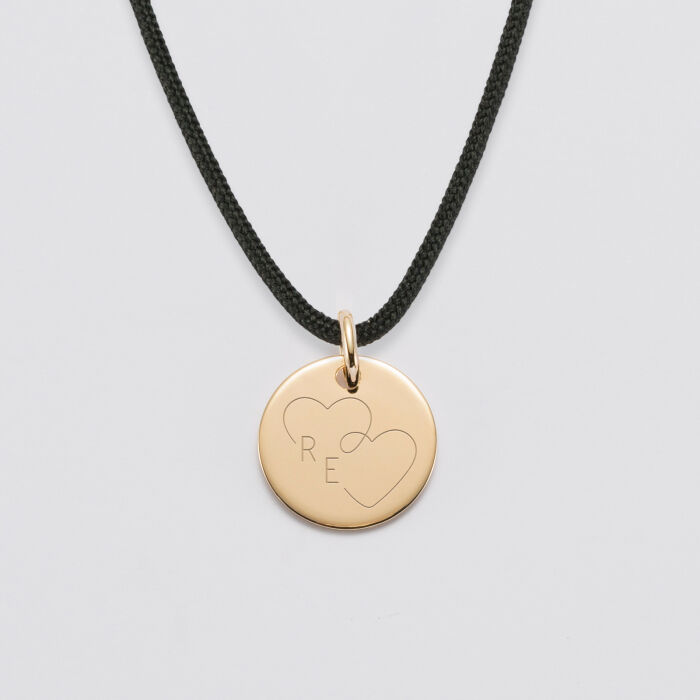 Pendentif personnalisé médaille gravée plaqué or 15 mm - Edition spéciale mariage cœur infini - Gravure R&E