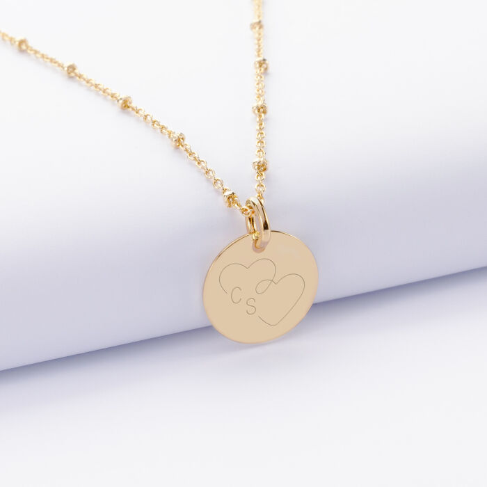 Pendentif personnalisé médaille gravée plaqué or 15 mm - Edition spéciale mariage cœur infini - Gravure C&S