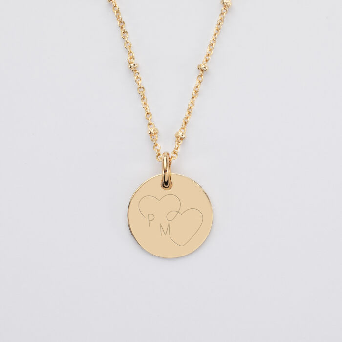 Pendentif personnalisé médaille gravée plaqué or 15 mm - Edition spéciale mariage cœur infini - Gravure P&M