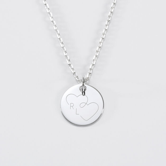 Pendentif personnalisé médaille gravée argent 15 mm - Edition spéciale mariage Cœur Infini - Gravure R&L