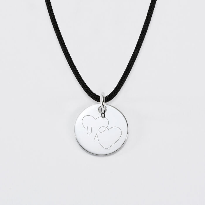 Pendentif personnalisé médaille gravée argent 15 mm - Edition spéciale mariage Cœur Infini - Gravure U&A