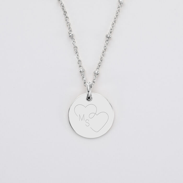 Pendentif personnalisé médaille gravée argent 15 mm - Edition spéciale mariage Cœur Infini - Gravure M&S