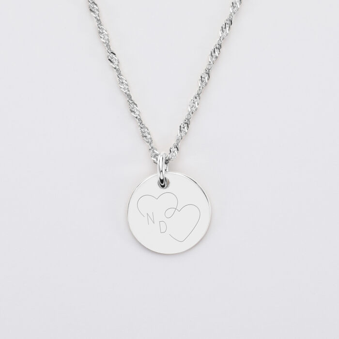 Pendentif personnalisé médaille gravée argent 15 mm - Edition spéciale mariage Cœur Infini - Gravure N&D