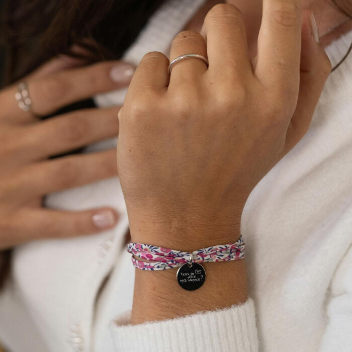 Bracelet Témoin 3 tours Liberty personnalisé médaille gravée argent 15 mm - Veux tu être ma témoin ?