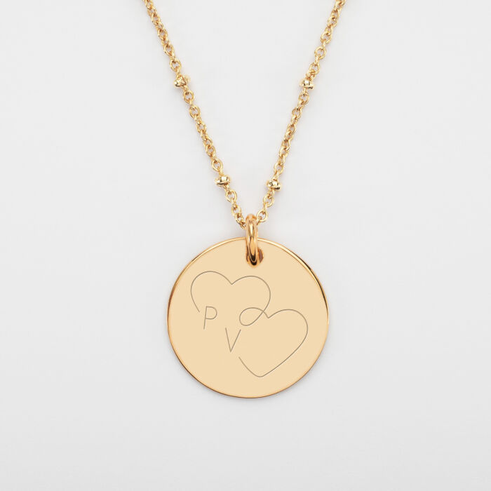 Pendentif personnalisé médaille gravée plaqué or 19 mm - Edition spéciale mariage Cœur Infini - Gravure P&V