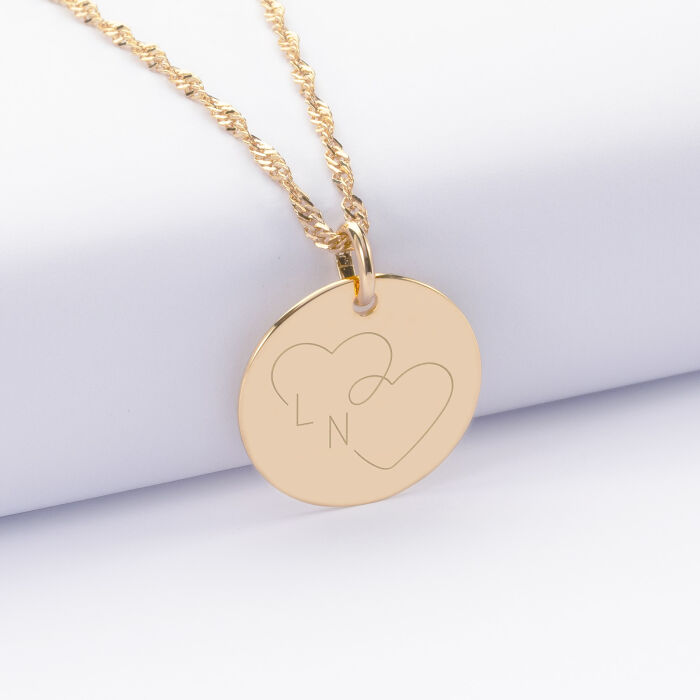 Pendentif personnalisé médaille gravée plaqué or 19 mm - Edition spéciale mariage Cœur Infini - Gravure L&N