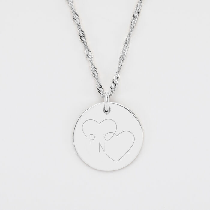 Pendentif personnalisé médaille gravée argent 19 mm - Edition spéciale mariage Cœur Infini - Gravure P&N
