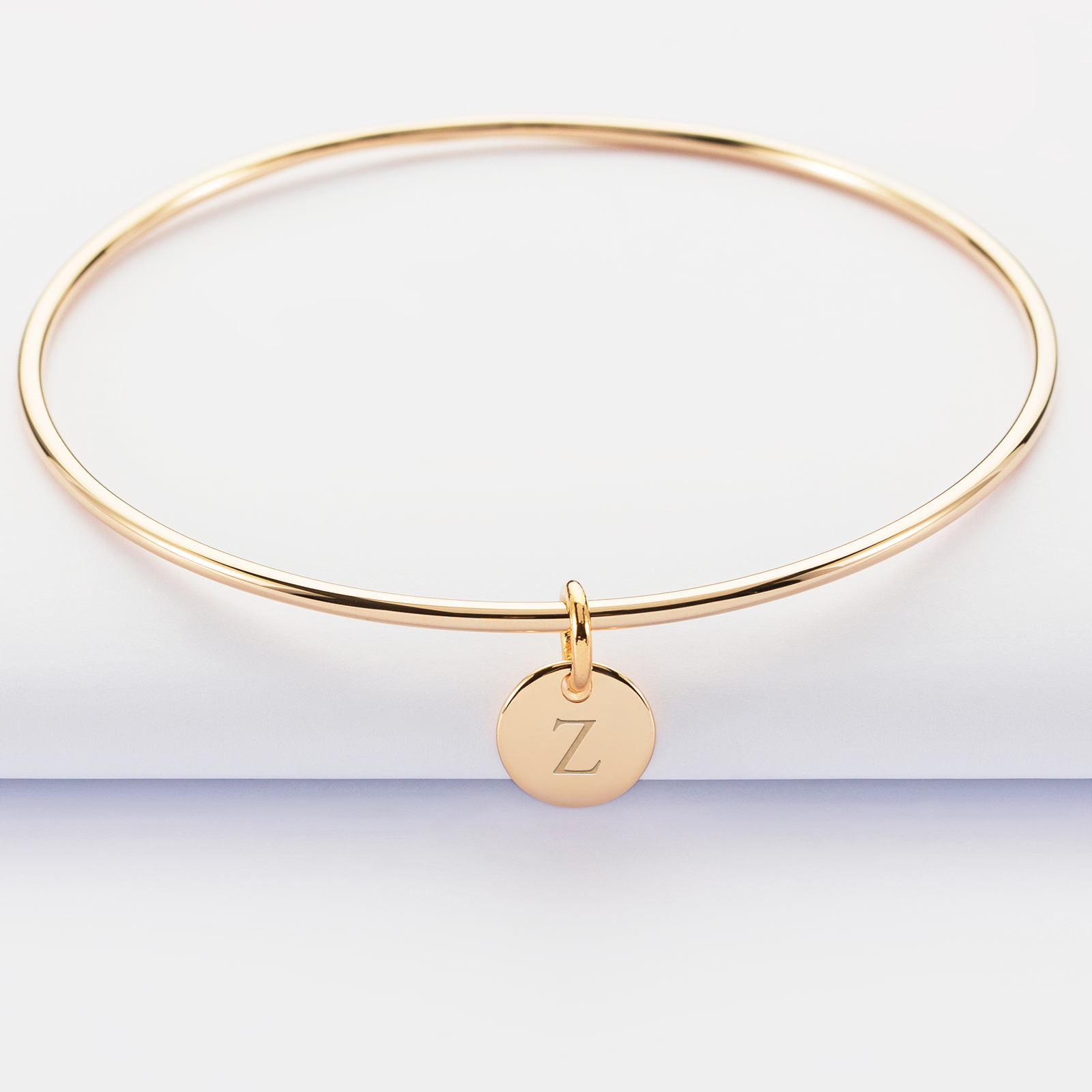 Bracelet jonc personnalisé médaille plaqué or 10 mm gravée | HappyBulle