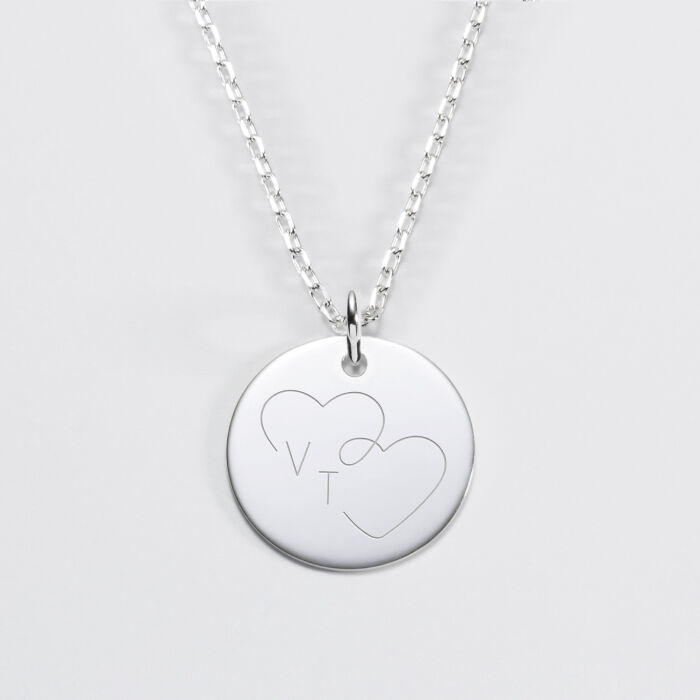 Pendentif personnalisé médaille gravée argent 19 mm - Edition spéciale mariage Cœur Infini - Gravure V&T