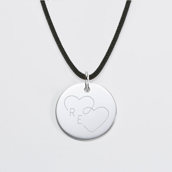 Pendentif personnalisé médaille gravée argent 19 mm - Edition spéciale mariage Cœur Infini - Gravure R&E