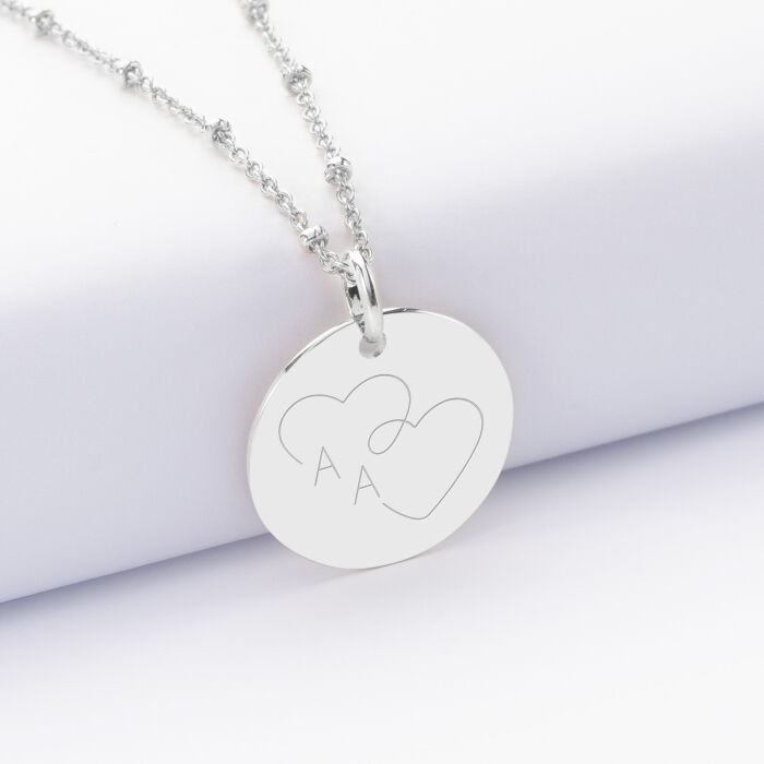 Pendentif personnalisé médaille gravée argent 19 mm - Edition spéciale mariage Cœur Infini - Gravure A&A