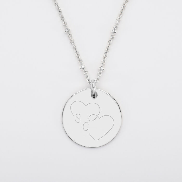 Pendentif personnalisé médaille gravée argent 19 mm - Edition spéciale mariage Cœur Infini - Gravure S&C