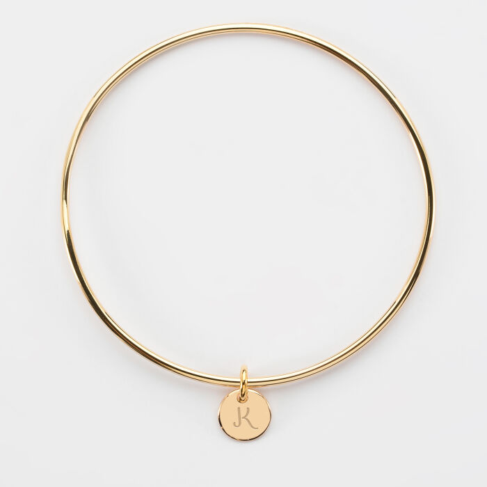 Bracelet personnalisé jonc plaqué or médaille gravée initiale 10 mm - 4