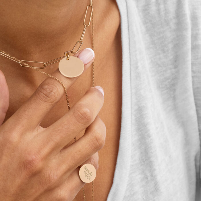 Bague Famille des mariés plateau personnalisée plaqué or médaille gravée 15 mm - Témoin en or