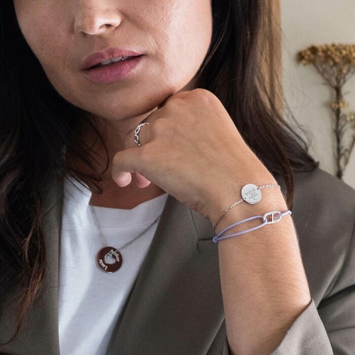 Bracelet chaine Famille des mariés personnalisé médaille gravée argent 2 trous 15 mm -Sœur de la mariée