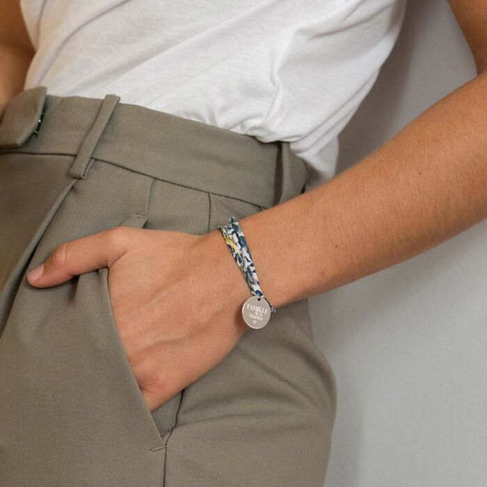 Bracelet Famille des mariés 3 tours Liberty personnalisé médaille gravée argent 15 mm - Famille de la mariée