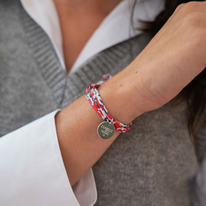 Bracelet Famille des mariés 3 tours Liberty personnalisé médaille gravée argent 15 mm - Famille de la mariée