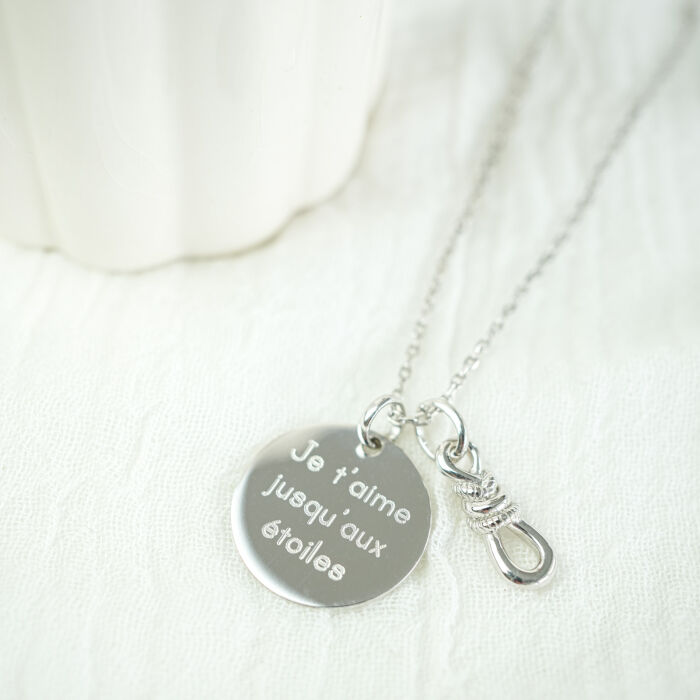 Pendentif personnalisé argent "Le lien" 17x6 mm et médaille 19 mm - HappyBulle x Lilylovesfashion - Ambiance Citation