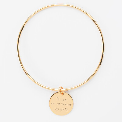 Bracelet personnalisé jonc plaqué or médaille gravée 19 mm - écrits