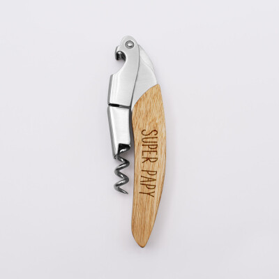 Tire-bouchon personnalisé bois gravé 12,5x3 cm - super papy
