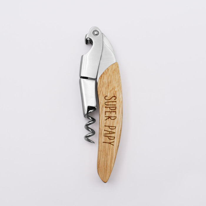 Tire-bouchon personnalisé bois gravé 12,5x3 cm - super papy