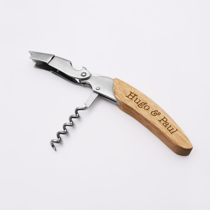 Tire-bouchon personnalisé bois gravé 12,5x3 cm - prénoms