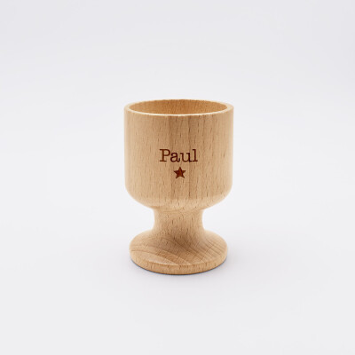 Coquetier personnalisé bois gravé - texte + pictogramme étoile