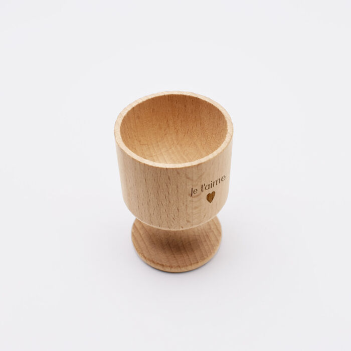 Coquetier personnalisé bois gravé - texte + pictogramme coeur