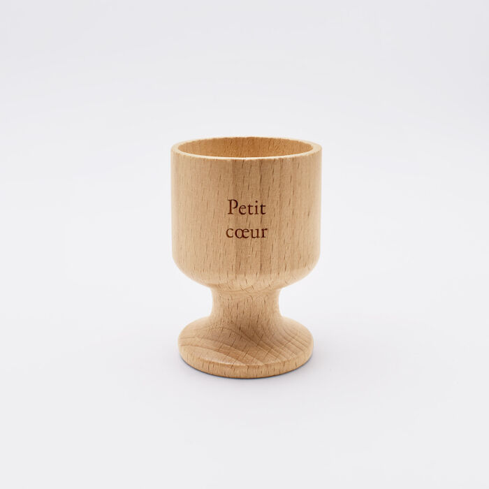 Coquetier personnalisé bois gravé - texte - petit coeur