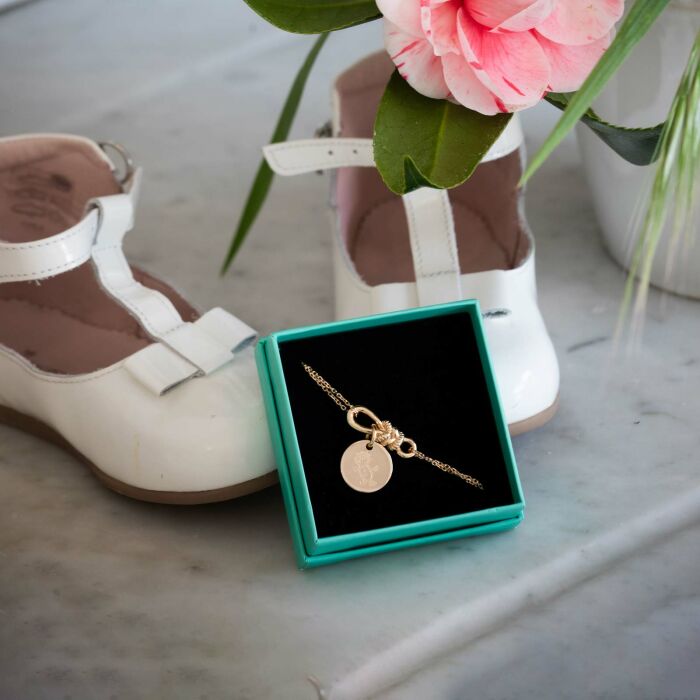 Bracelet chaîne personnalisé "Le lien" et médaille gravée plaqué or 15 mm - HappyBulle x Lilylovesfashion