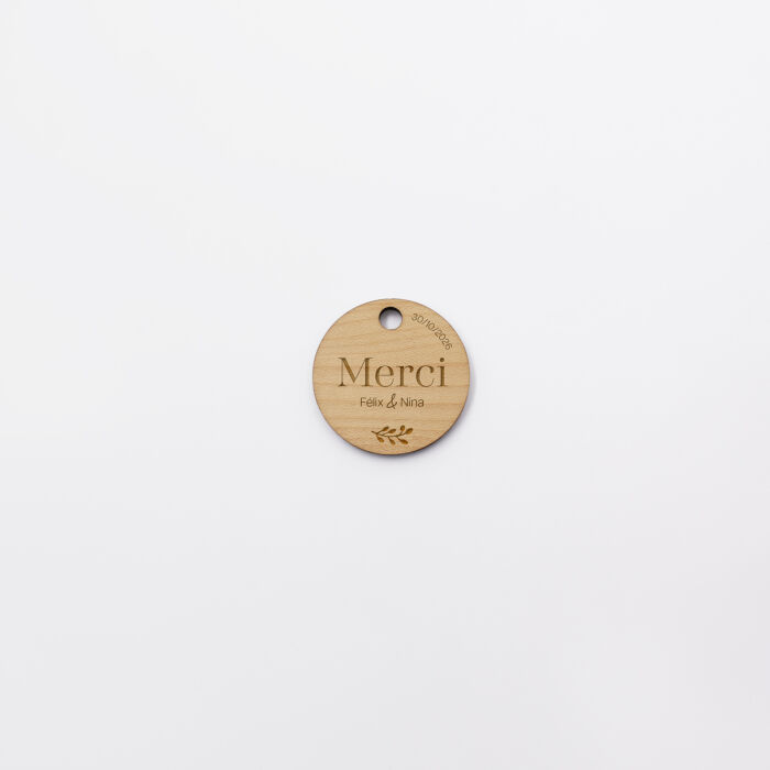 Etiquette cadeau personnalisée Merci prénoms mariés bois 35x35 - Bohème